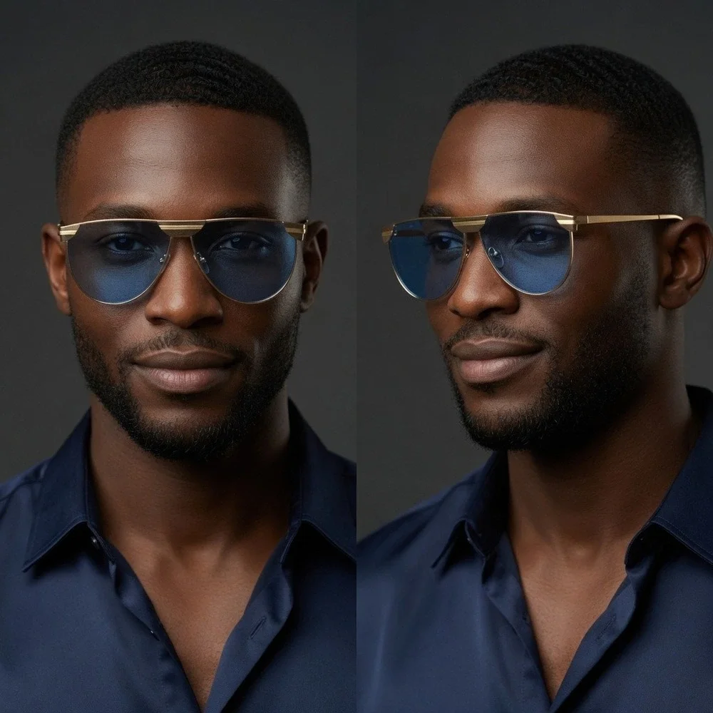 Sunglasses Men Oceanic Blue Lens UV400 Protection Fashion Designer Pilot Eyewear
